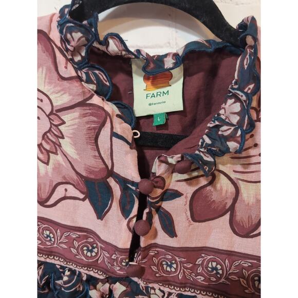 Anthropologie Farm Rio Ainika Charm Floral Ruffle Blouse Crop Boho Hippie Size L - Picture 3 of 10